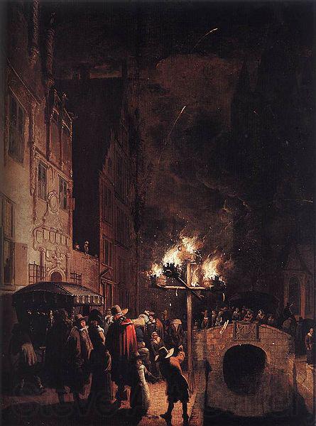 POEL, Egbert van der Celebration by Torchlight on the Oude Delft